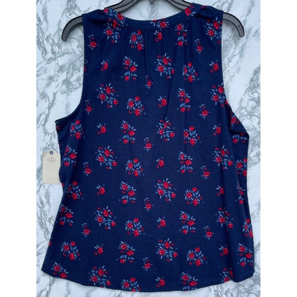 St. Johns Bay Navy Floral Sleeveless Blouse M Cotton/Rayon Blend - Picture 2 of 6